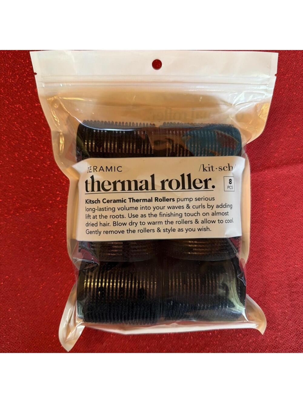 Kitsch Ceramic Thermal Hair Rollers 8 Pcs Black 3 Size Rollers For Waves & Curls
